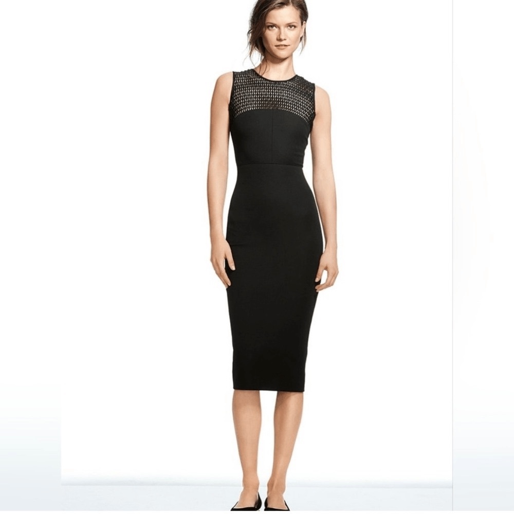 Banana Republic by Roland Mouret bodycon Black Mesh Detail Midi Dress